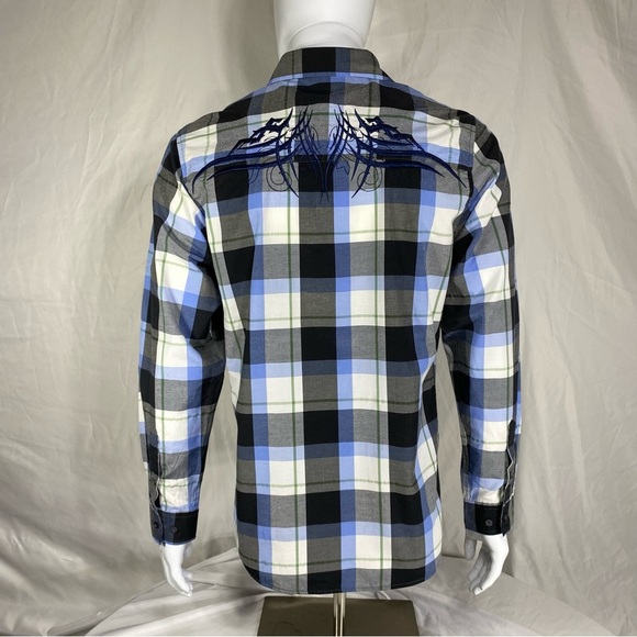 Ag~ileCouture Men’s Embroidered Plaid Tejano Western Style Shirt - Picture 5 of 5